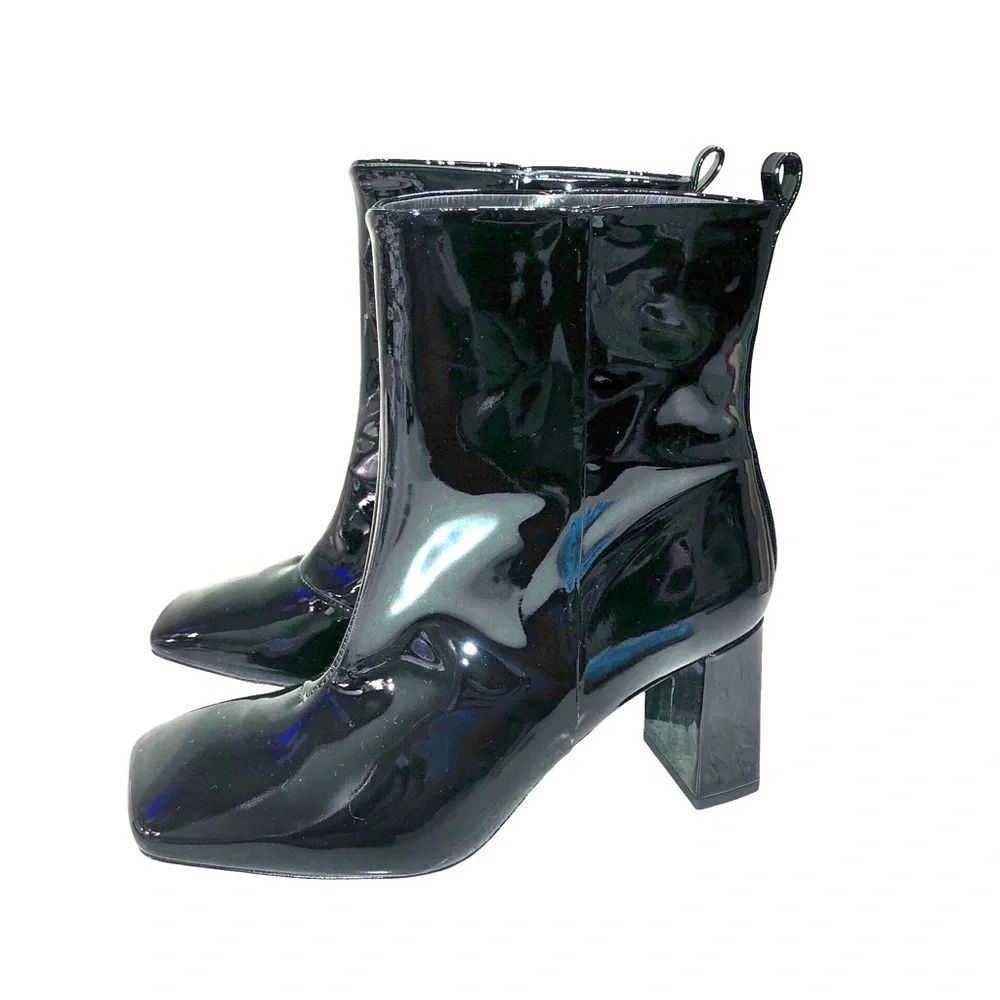 good american patent leather black  heeled boots NWOB